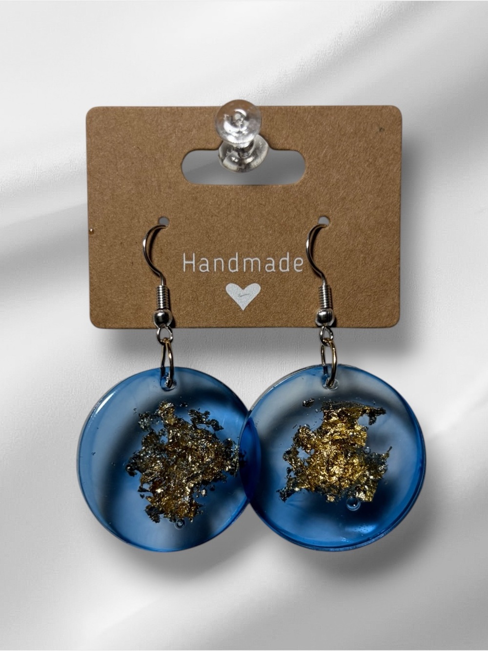 Handmade Blue Resin Earrings with Gold Leaf